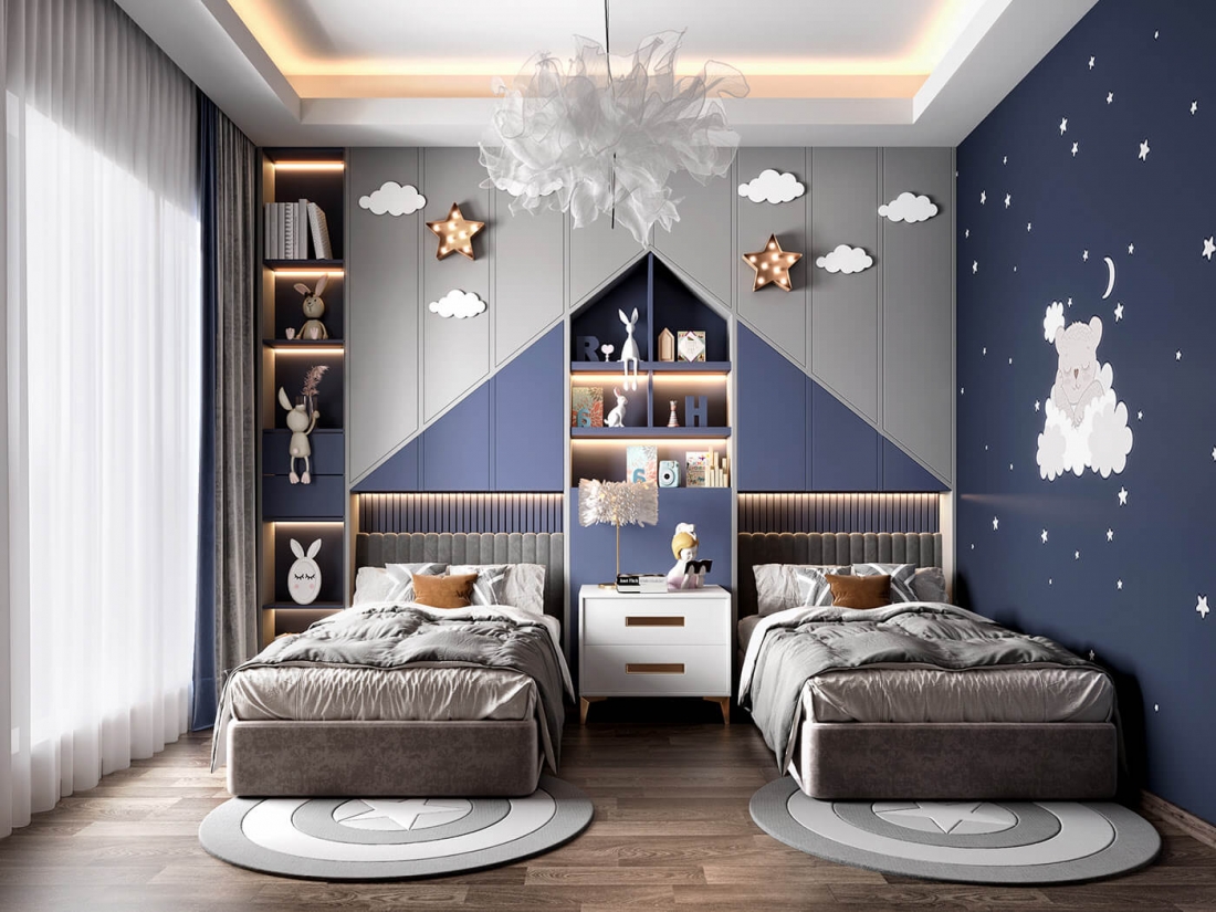 Thiết kế phòng ngủ cho 2 bé: Thiết kế phòng ngủ cho 2 bé sẽ tạo ra không gian đi kèm với sự thoải mái, sáng tạo và thật tiện nghi. Sử dụng những chi tiết hợp lí và tận dụng tối đa không gian sẵn có là cách tối ưu nhất để tạo ra một không gian phòng ngủ hoàn hảo cho 2 bé.