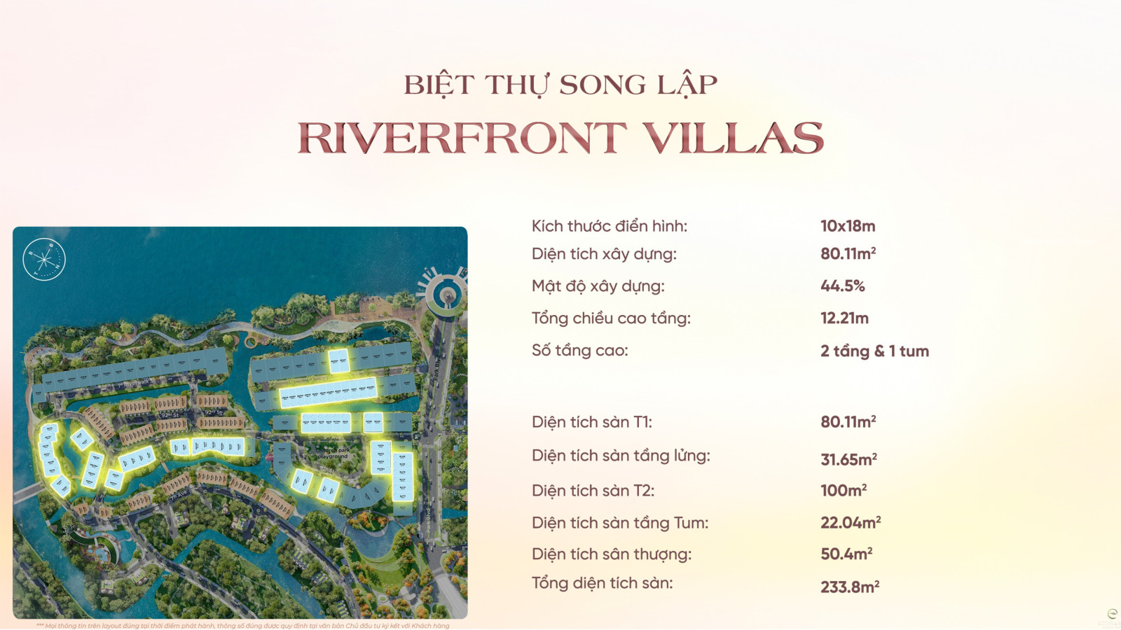 Diện tích, giá bán biệt thự song lập Ecovillage Saigon River