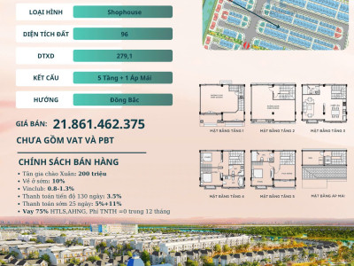 Nhà phố Shophouse Manhattan Glory T15-31 | 279 m2 | Đông Bắc - Chủ Đầu Tư Vinhomes